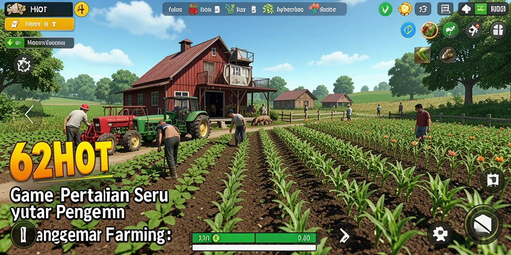 Screenshot gameplay 62HOT menunjukkan aktivitas bertani yang seru.