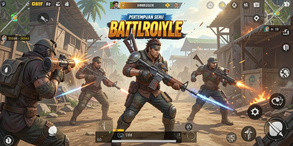 Gameplay HOKILUCK menegangkan dalam arena pertempuran Battle Royale.