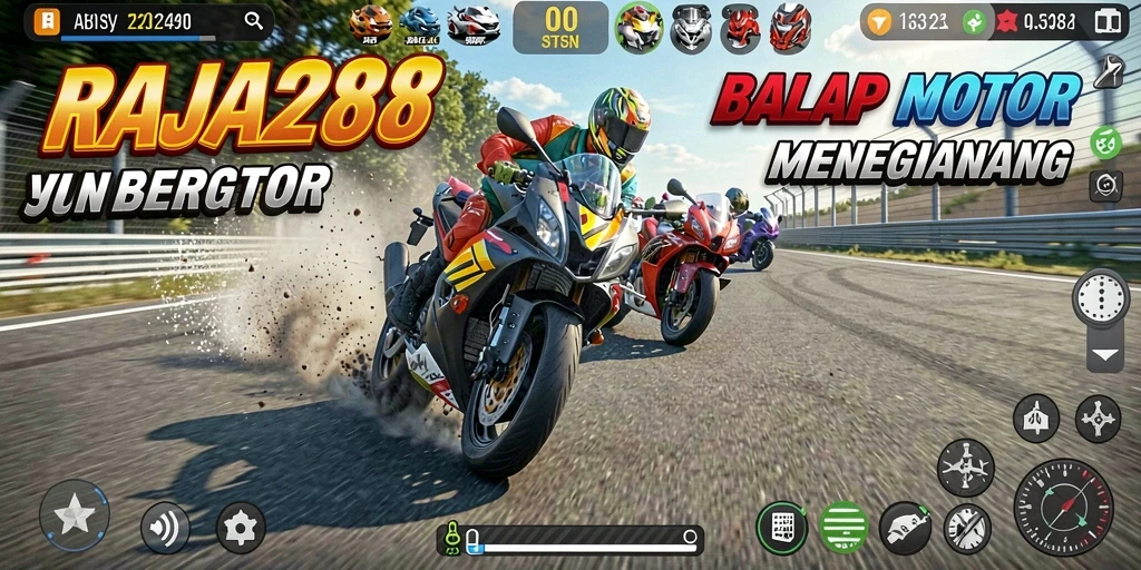 Tangkapan layar utama RAJA288 menampilkan aksi balapan motor yang seru.
