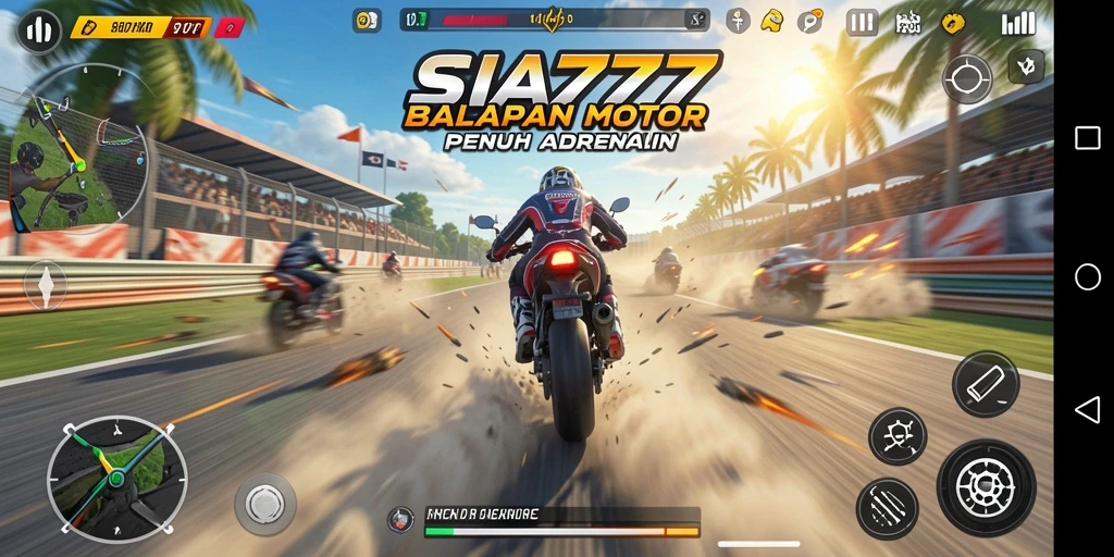 Tampilan gameplay SIA777 dengan balapan motor yang intens.