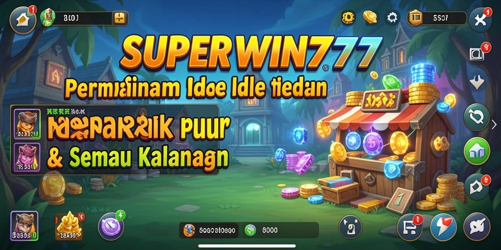 Screenshot gameplay SUPERWIN777 menampilkan dunia Idle yang penuh warna.