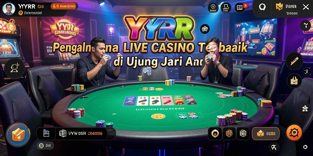 Screenshot gameplay YYRR menampilkan dealer langsung dan suasana kasino yang mendebarkan.